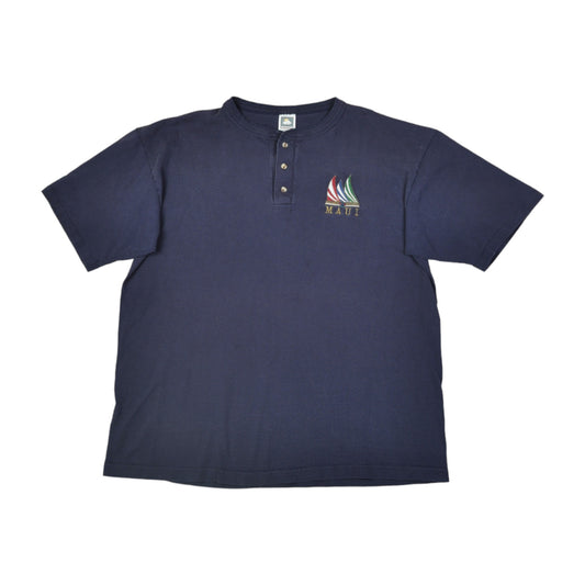 Vintage Maui Button Up Single Stitch T-Shirt Navy XL