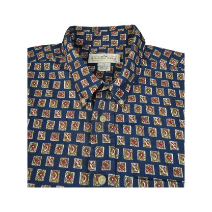 Vintage Shirt 90s Pattern Long Sleeve Blue XL