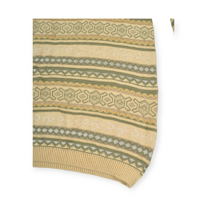 Vintage Knitted Jumper Retro Pattern Cream/Green Ladies Medium