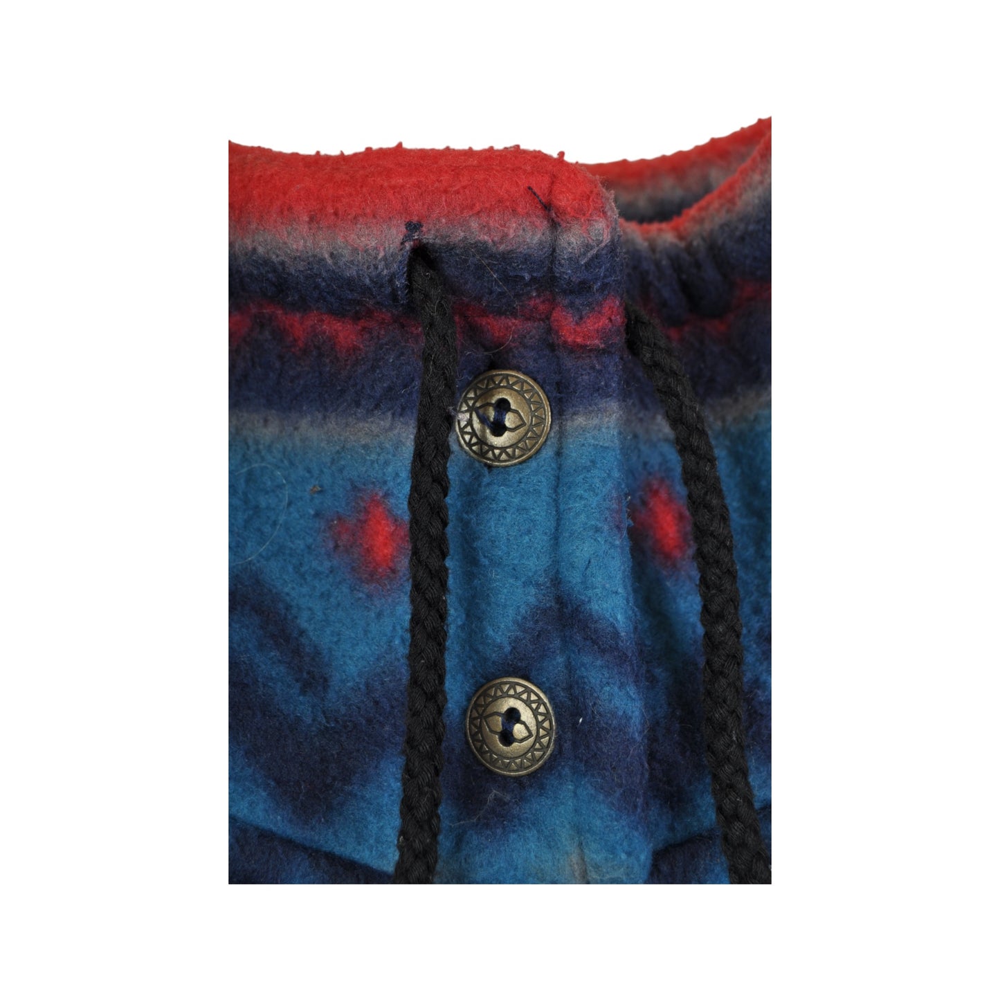 Vintage Fleece 1/4 Button Retro Pattern Red/Blue Ladies Large