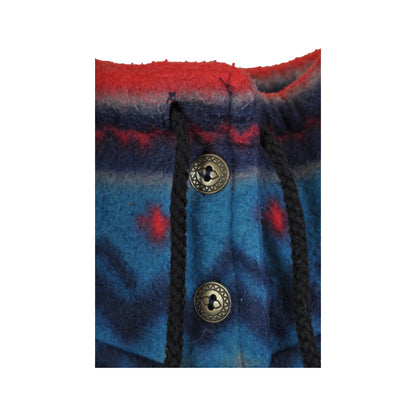 Vintage Fleece 1/4 Button Retro Pattern Red/Blue Ladies Large