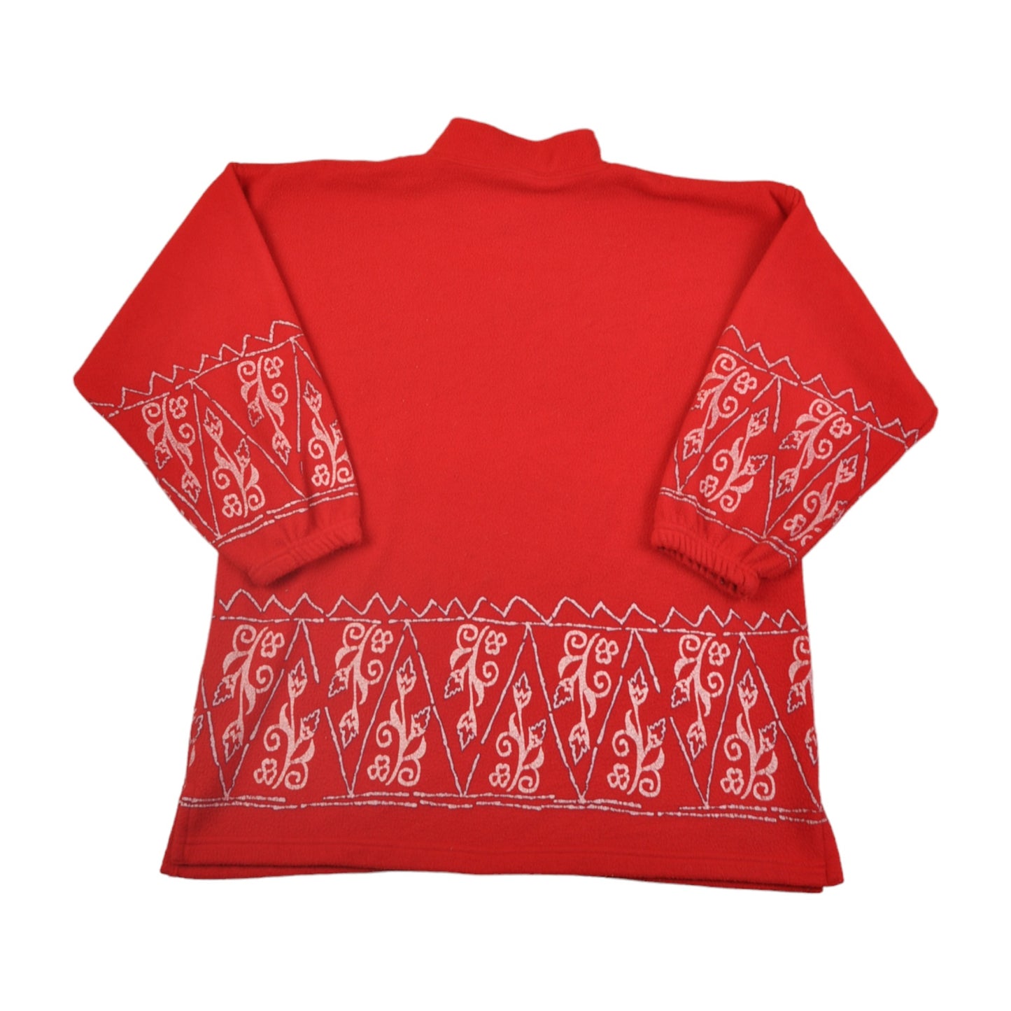 Vintage Fleece 1/4 Zip Retro Pattern Red Ladies Large
