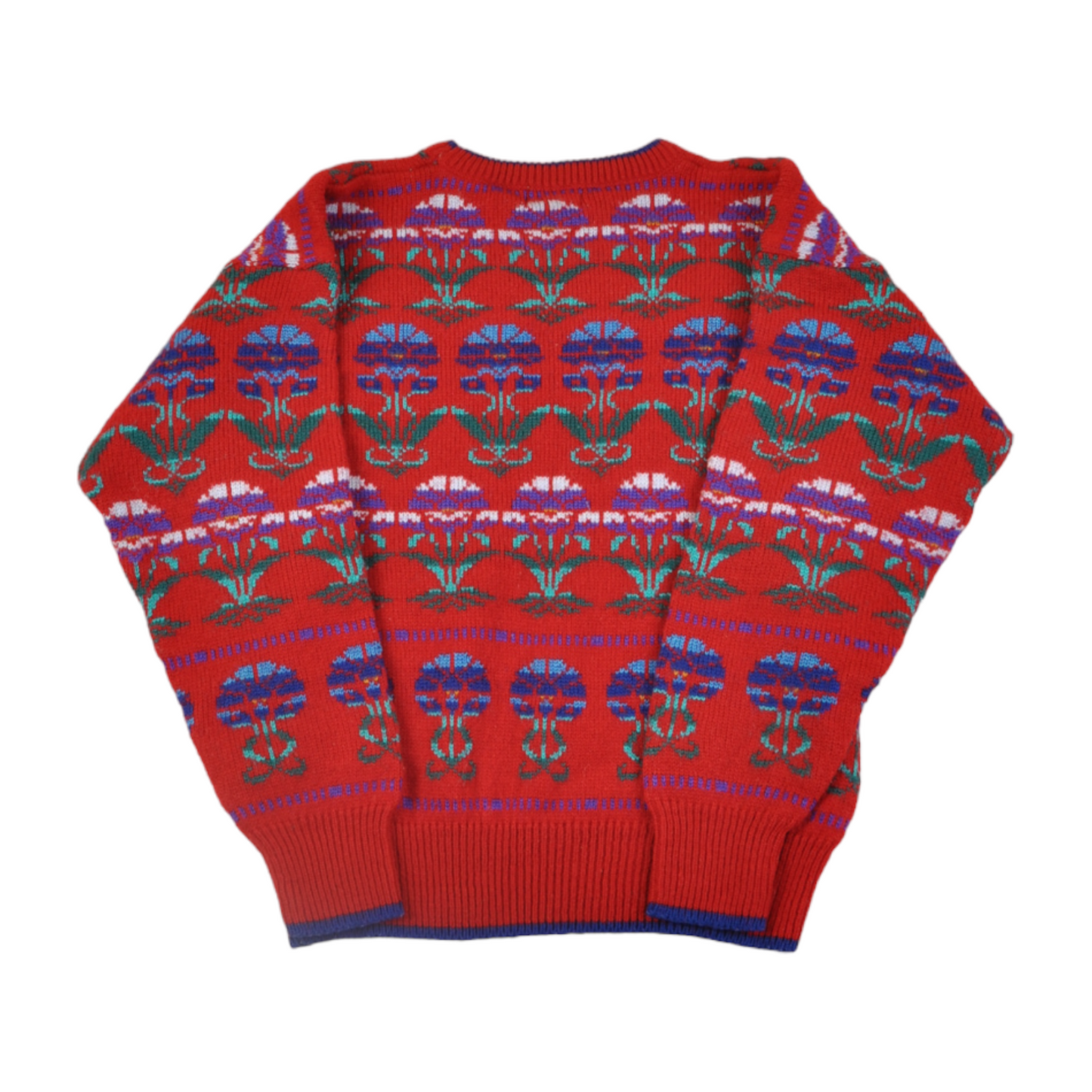 Vintage Knitted Jumper Retro Pattern Red Ladies Small