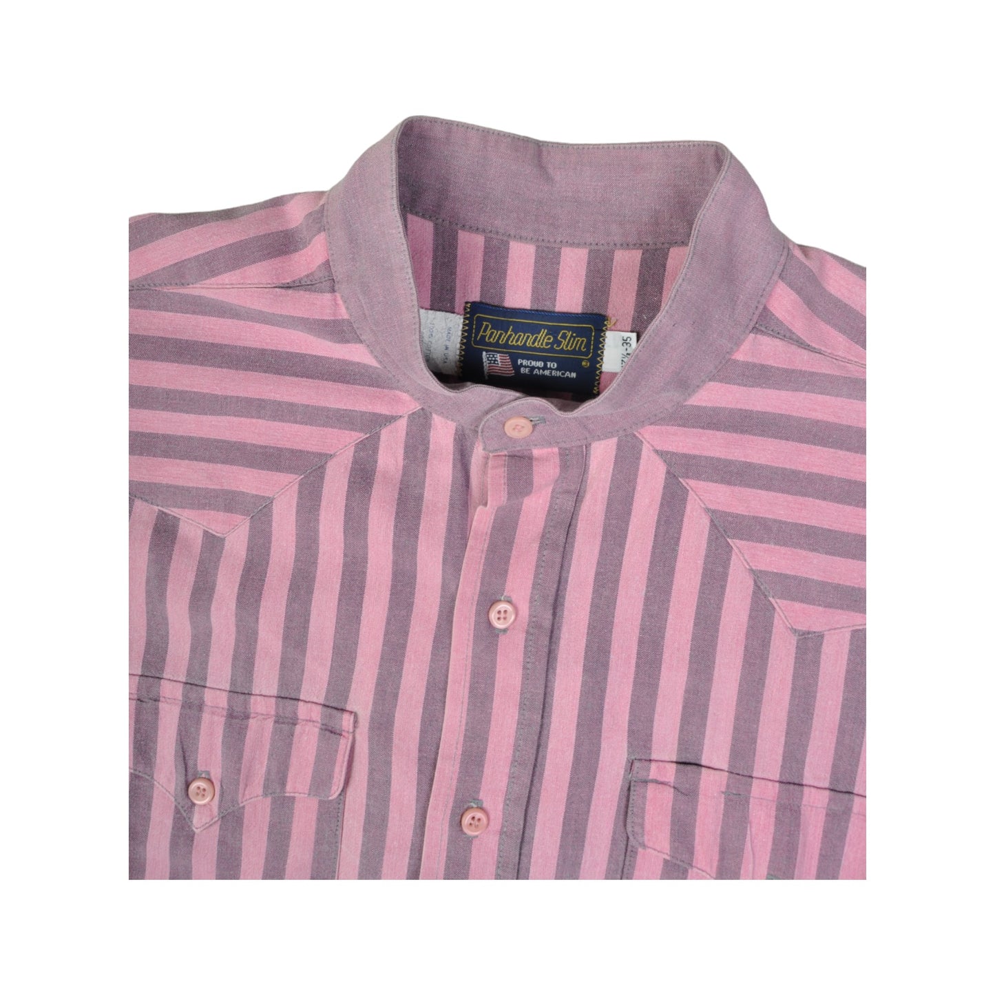 Vintage Grandad Shirt 90s Stripe Pattern Long Sleeve Pink XXL