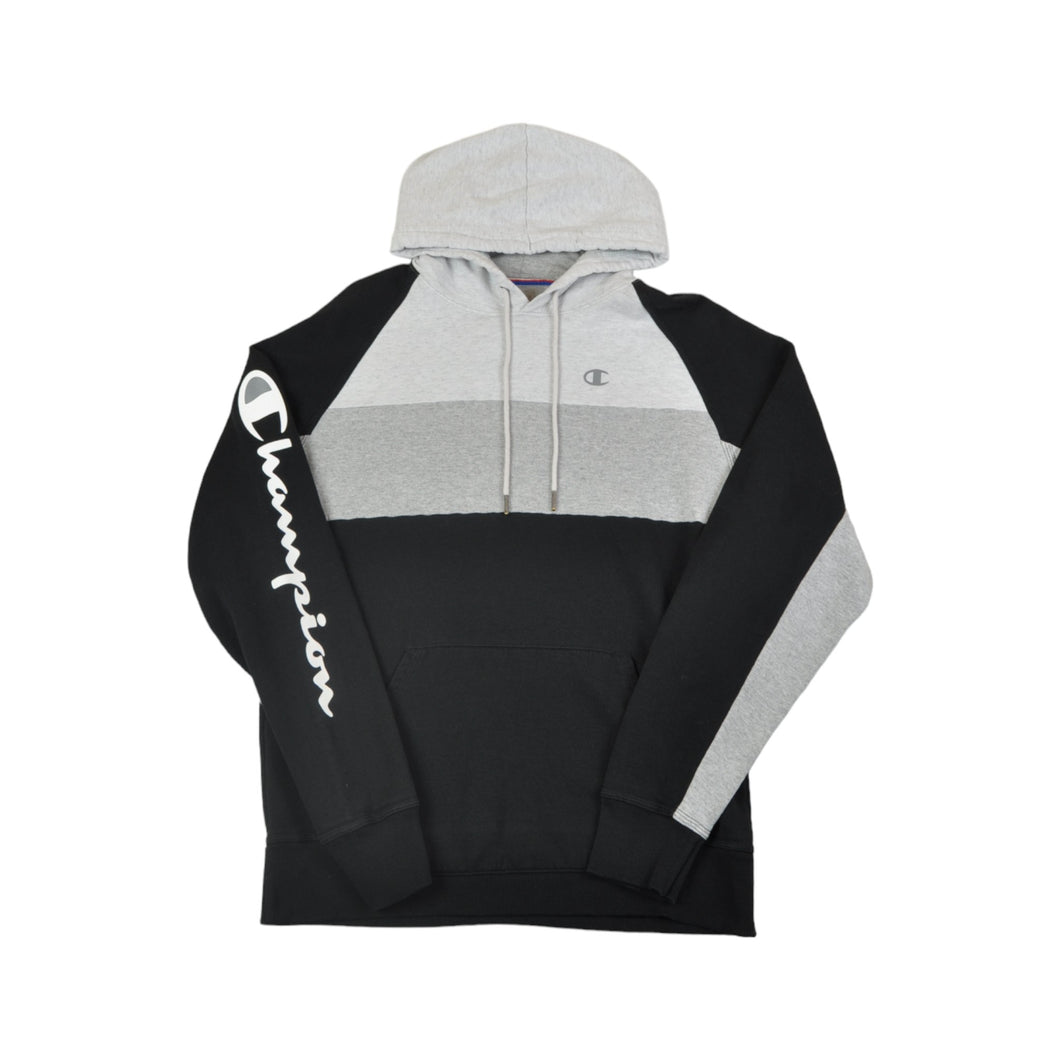 Vintage Champion Hoodie Sweatshirt Black/Grey Medium