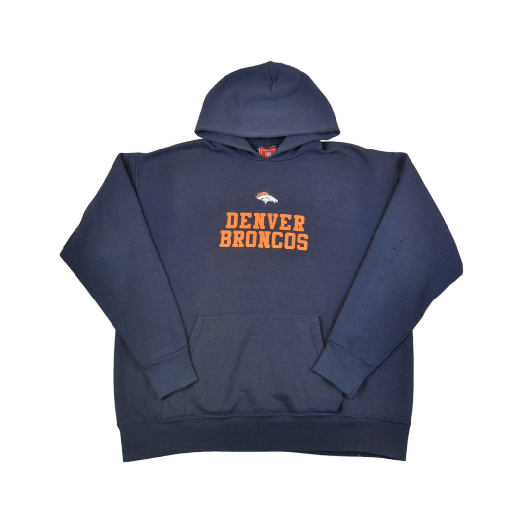 Vintage NFL Denver Broncos Hoodie Sweatshirt Navy Large