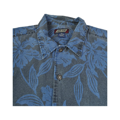 Vintage Hawaiian Shirt Short Sleeve Blue XXL