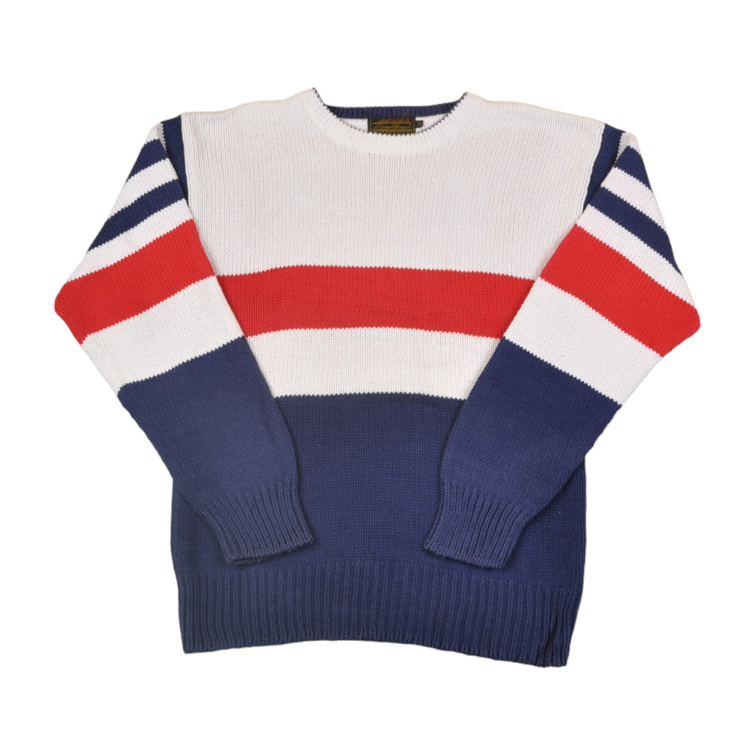 Vintage Eddie Bauer Knitwear Sweater Retro Block Colour White/Navy Small