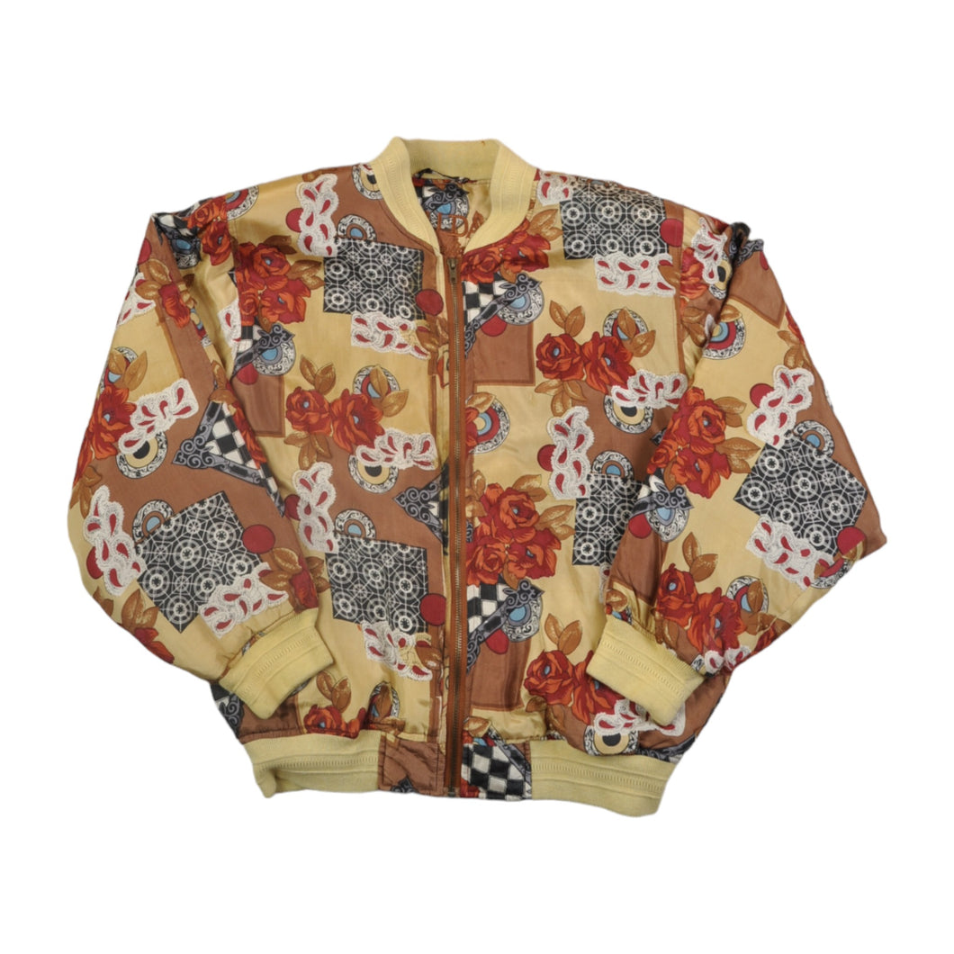 Vintage Silk Bomber Jacket Retro Pattern Ladies Small