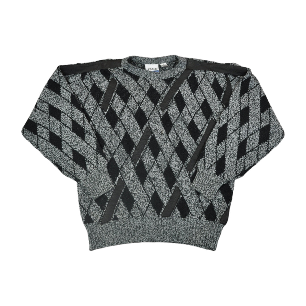 Vintage Knitwear Sweater Retro Pattern Grey/Black Medium