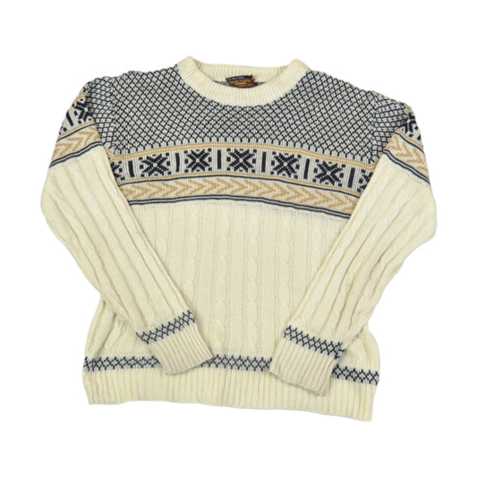 Vintage Knitted Jumper Retro Snowflake Pattern Cream/Navy Small