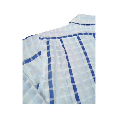 Vintage Shirt 90s Striped Pattern Long Sleeve Blue Medium