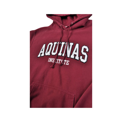 Vintage Aquinas Institute Hoodie Burgundy Large