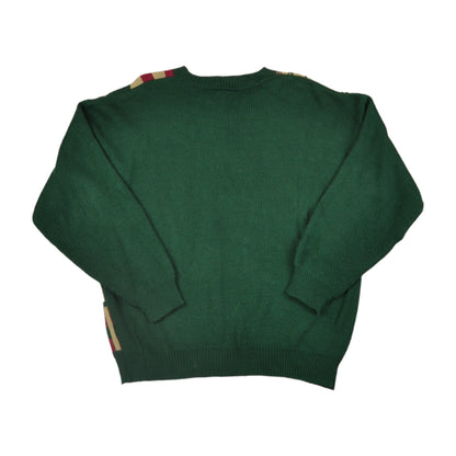 Vintage Knitwear Sweater Retro Pattern Green/Beige Ladies XL