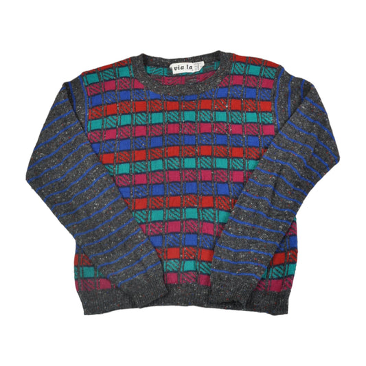 Vintage Knitwear Sweater Retro Pattern Grey Small