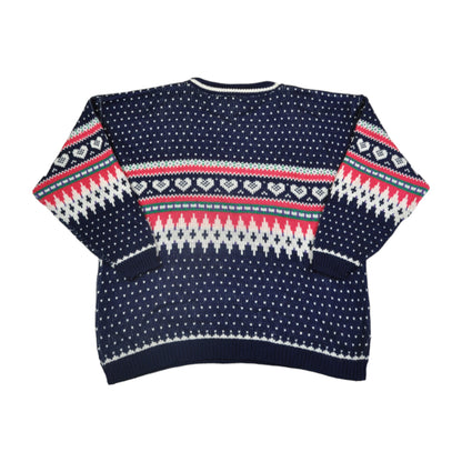 Vintage Knitwear Sweater Retro Pattern Navy Ladies XL