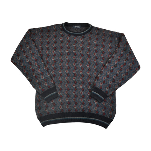 Vintage Knitwear Sweater Retro Pattern Blue/Red Large