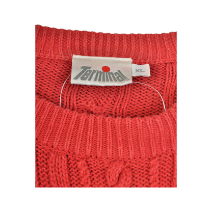 Vintage Cable Knit Knitwear Sweater Dark Pink Ladies XL