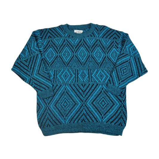 Vintage Knitwear Sweater Retro Pattern Blue/Black Ladies Small