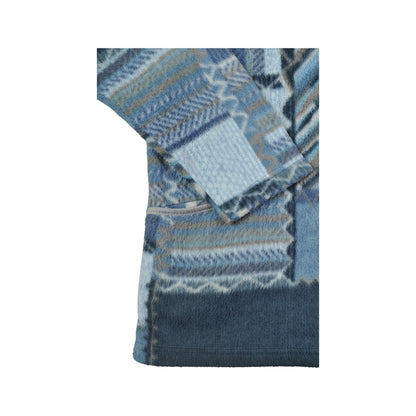 Vintage Fleece Jacket Retro Pattern Blue Ladies XL