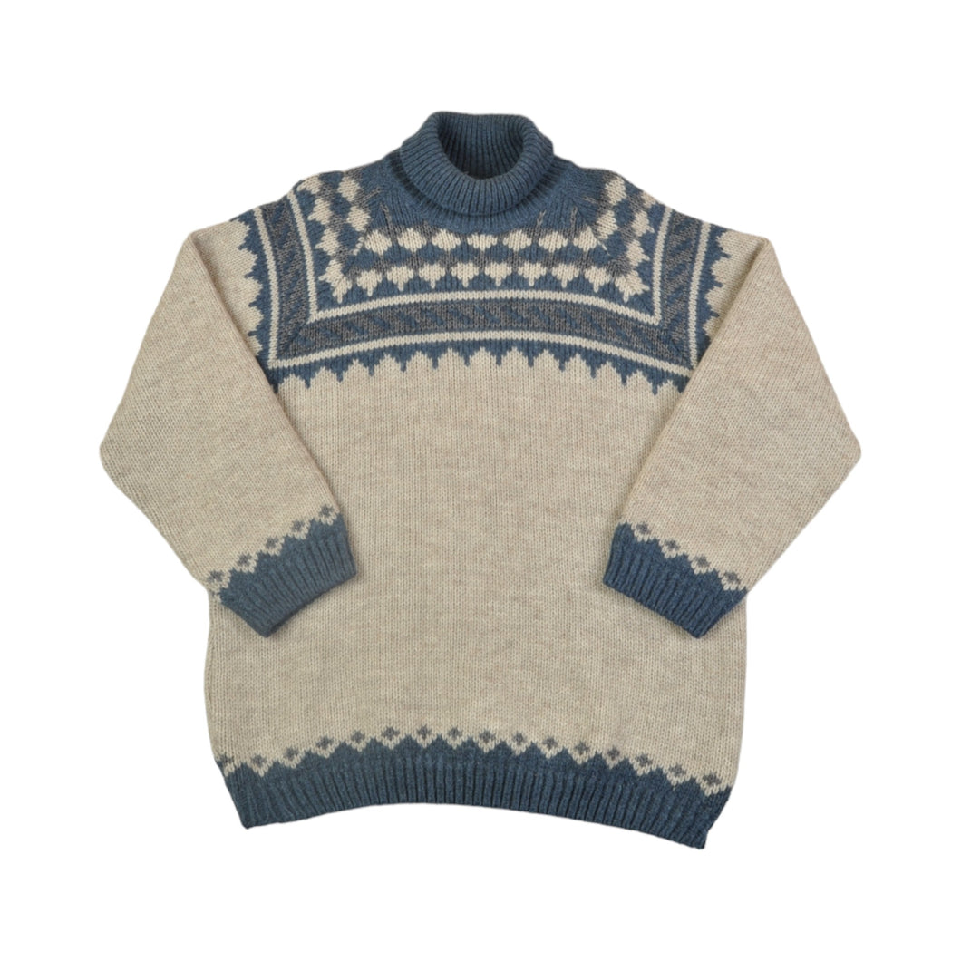 Vintage Knitwear Wool Sweater Scandi Pattern Beige/Blue Ladies Large