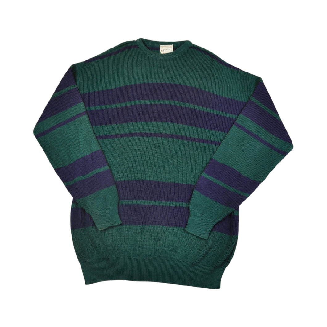 Vintage Knitwear Sweater Retro Block Colour Pattern Green/Navy XXL