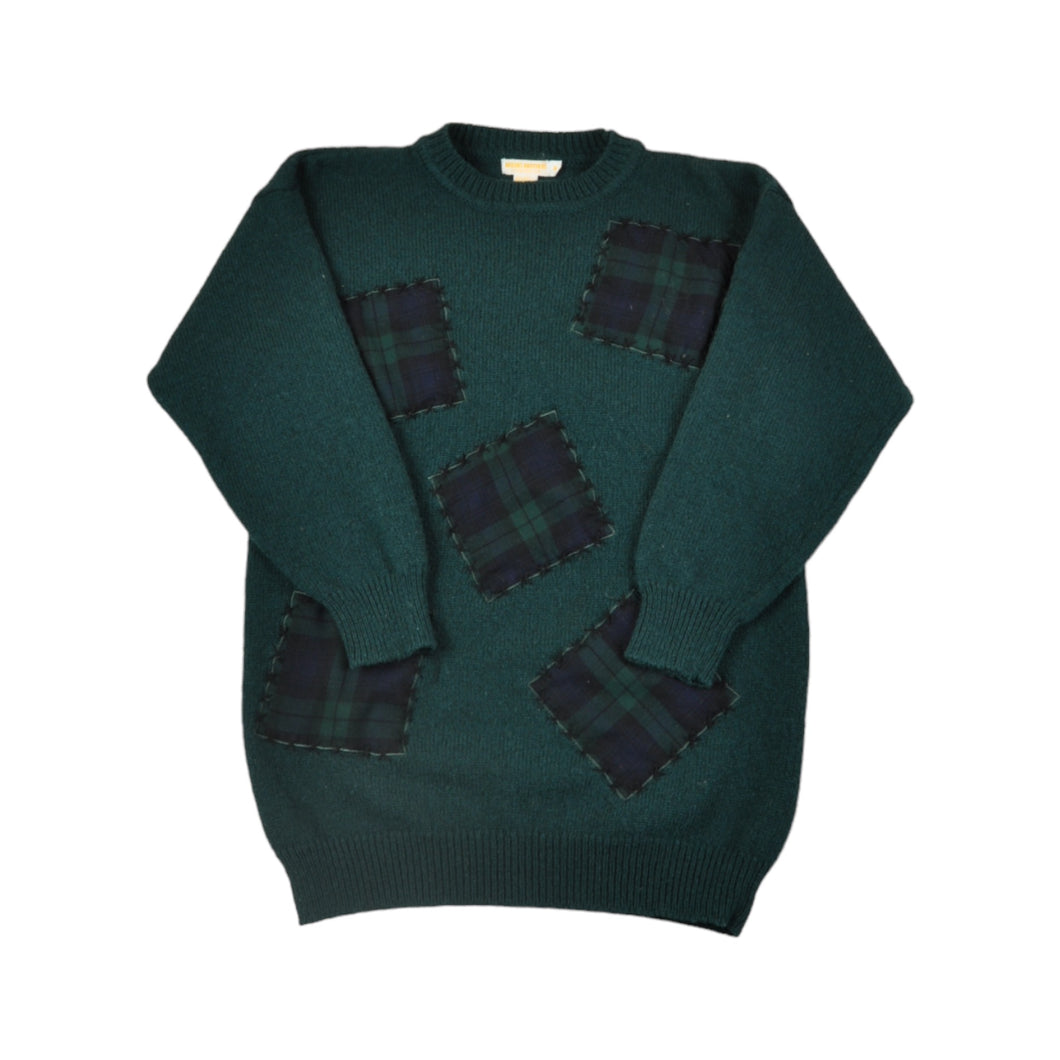Vintage Knitted Jumper Retro Patch Pattern Green Ladies Small
