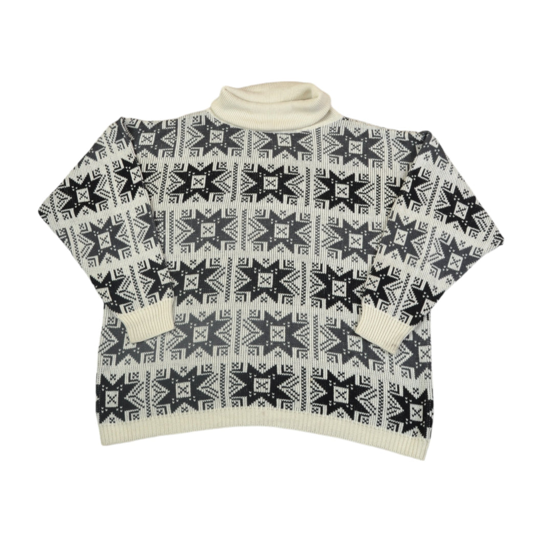 Vintage Knitwear Sweater Retro Pattern White/Black Ladies XL