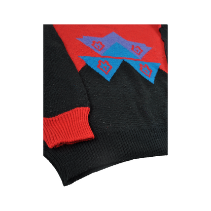 Vintage Knitted Jumper Retro Pattern Red/Black Large