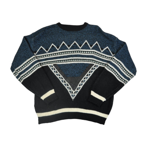 Vintage Knitwear Sweater Retro Pattern Blue/Black Large