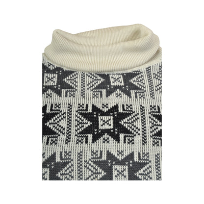 Vintage Knitwear Sweater Retro Pattern White/Black Ladies XL