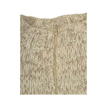 Vintage Knitwear Wool 1/4 Zip Sweater Scandi Pattern Beige Medium