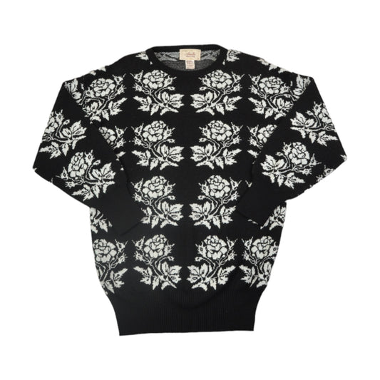 Vintage Knitwear Sweater Retro Pattern White/Black Ladies Medium