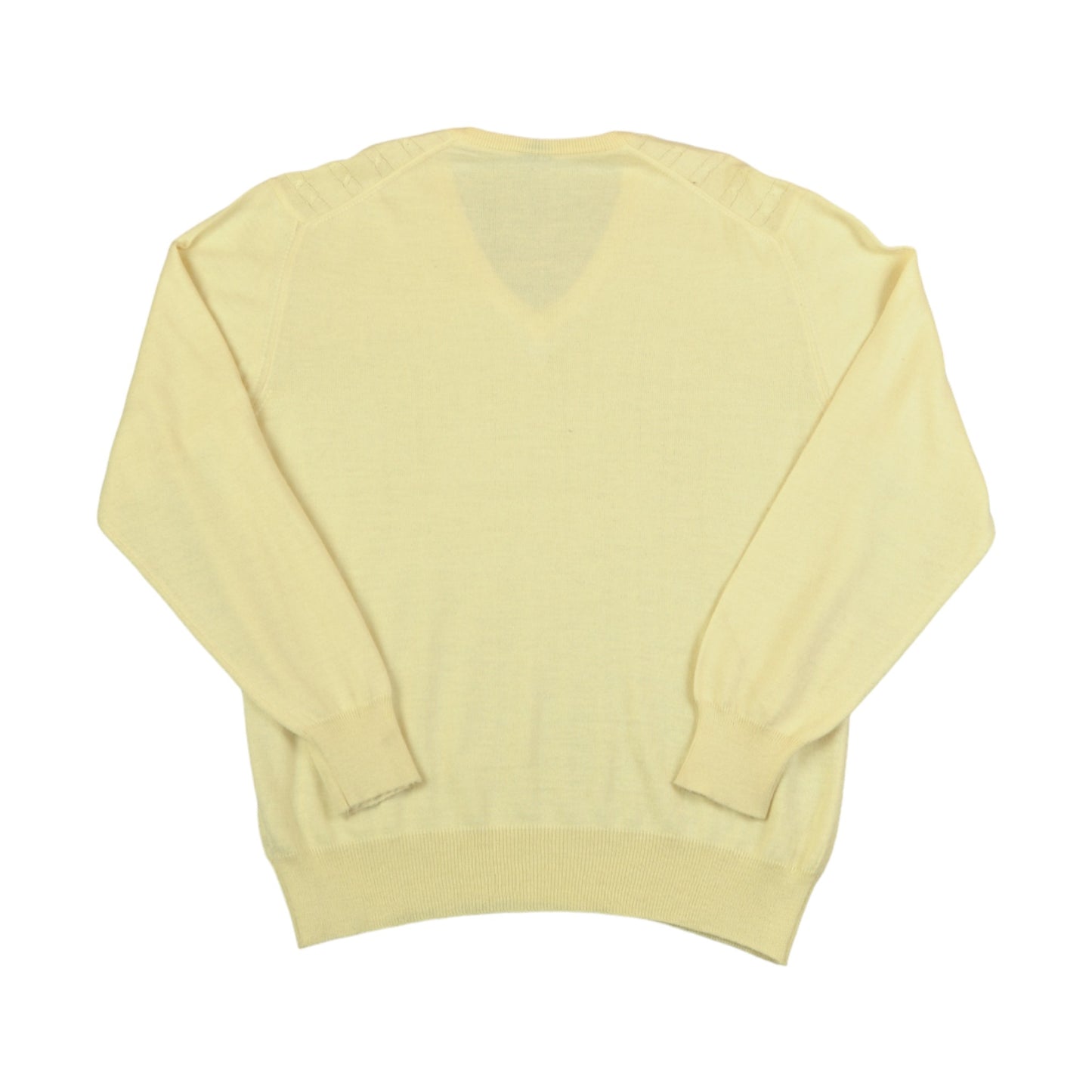 Vintage Knitwear V-Neck Sweater Retro Pattern Yellow Large