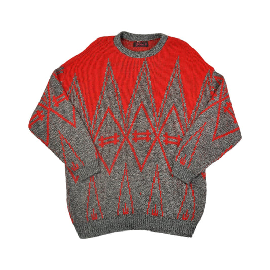 Vintage Knitwear Sweater Retro Pattern Red/Grey Ladies XXL