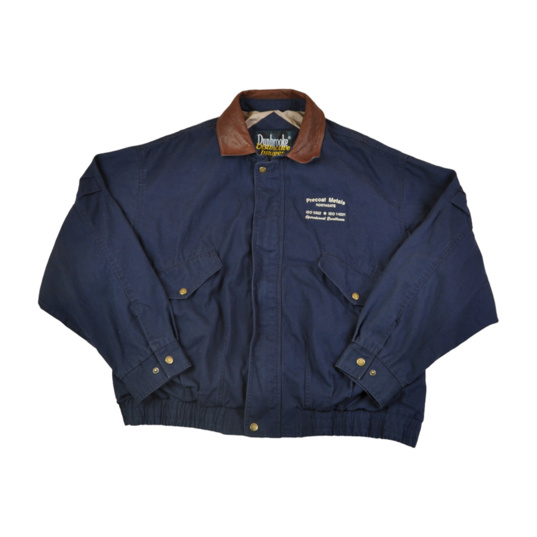 Vintage Workwear Jacket Leather Collar Navy XXL