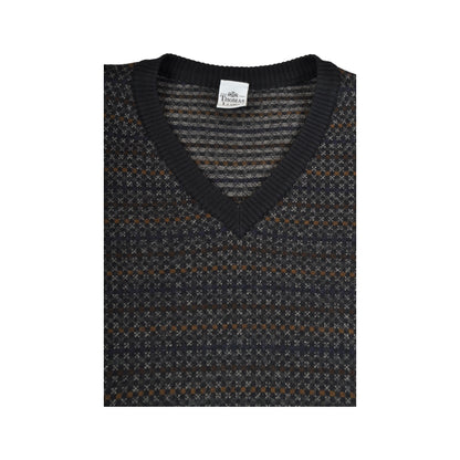 Vintage Knitwear V-Neck Sweater Retro Pattern Medium