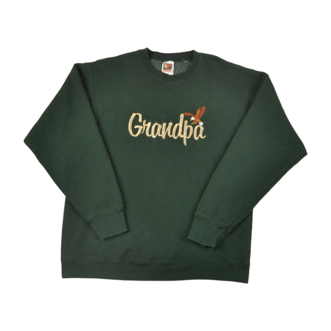 Vintage Grandpa Eagle Embroidered Sweatshirt Fruit of the Loom Green Medium
