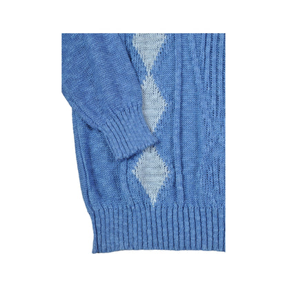Vintage Knitwear Sweater Retro Pattern Blue Ladies XL