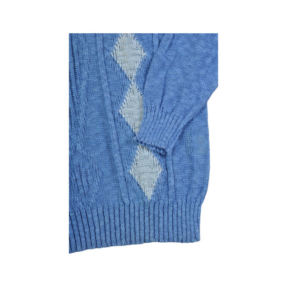 Vintage Knitwear Sweater Retro Pattern Blue Ladies XL