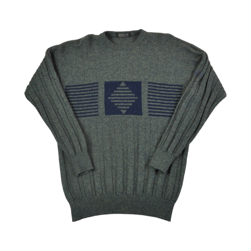 Vintage Jaeger Wool Knitwear Sweater Retro Pattern Green Medium