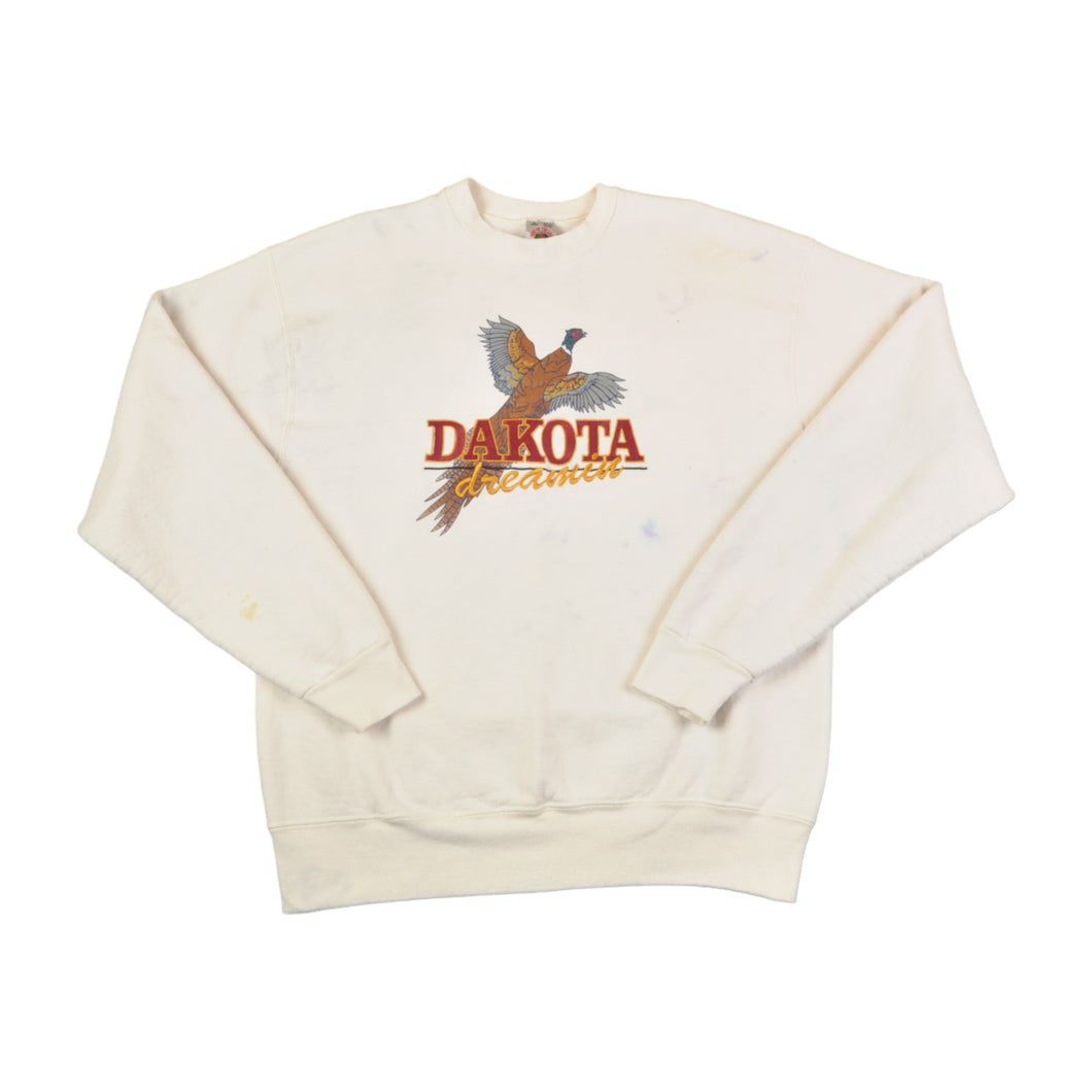 Vintage Dakota Dreamin' Embroidered Sweatshirt Fruit of the Loom White XL