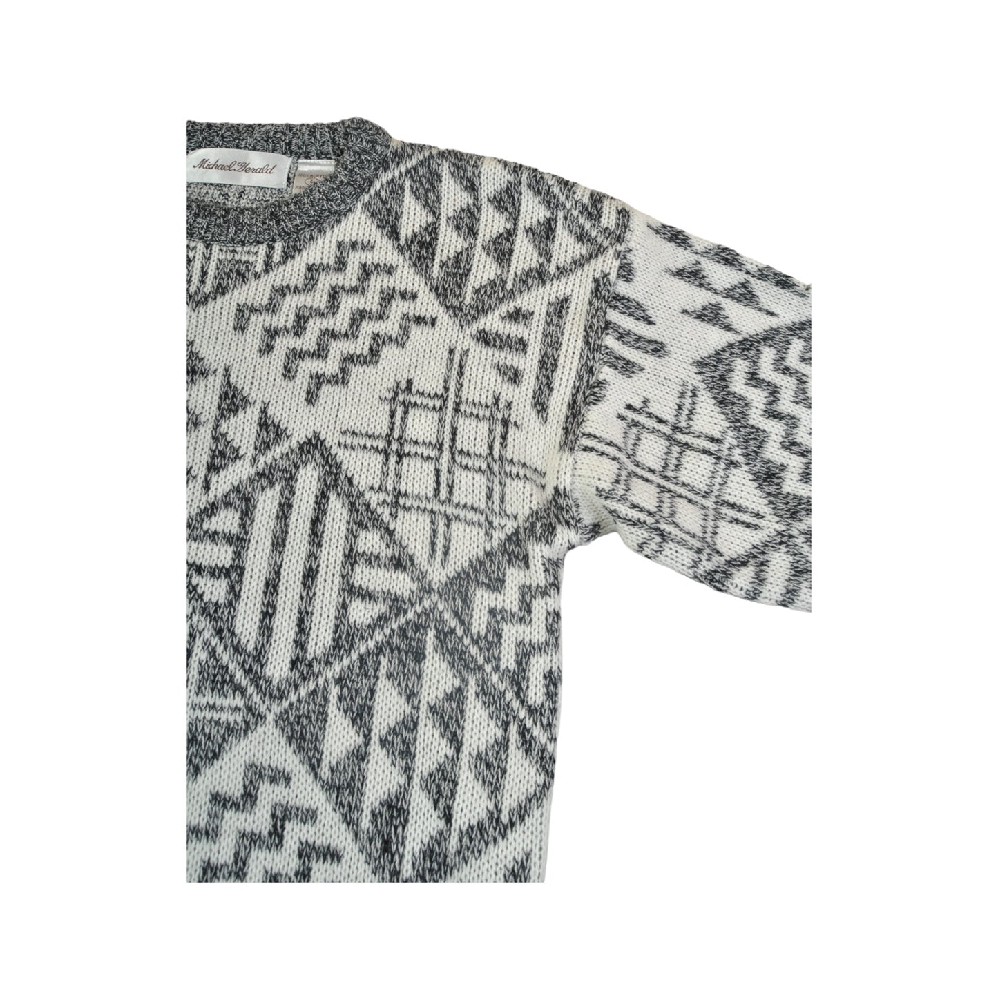 Vintage Knitted Jumper Retro Pattern Grey/White Ladies Small