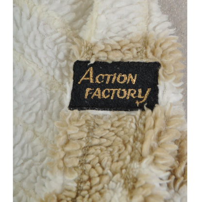 Vintage Fleece 1/4 Button Retro Pattern White/Tan Ladies Large