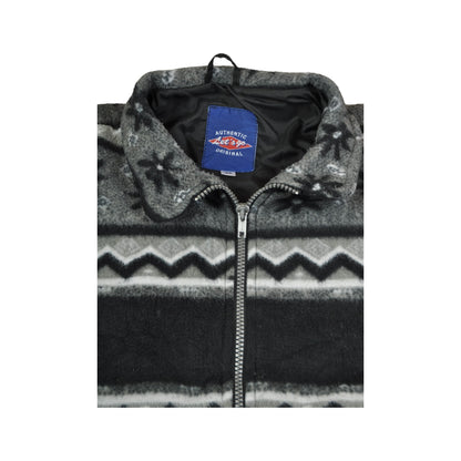 Vintage Fleece Jacket Retro Pattern Grey/Black Ladies Large