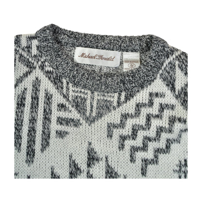 Vintage Knitted Jumper Retro Pattern Grey/White Ladies Small