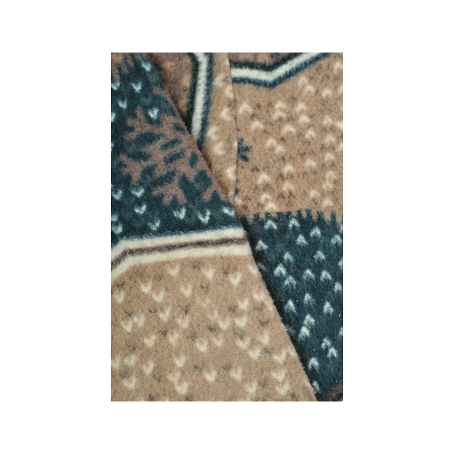 Vintage Fleece Jacket Retro Pattern Beige/Green Ladies Medium