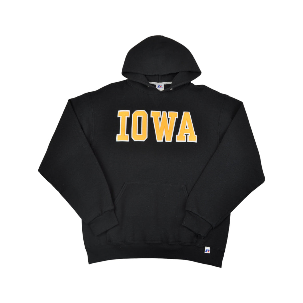Vintage Iowa Russell Athletic Hoodie Sweatshirt Black Large