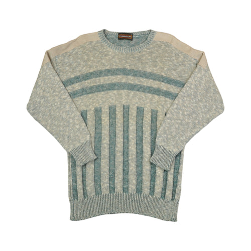 Vintage Knitwear Sweater Retro Striped Pattern Green/Beige Small