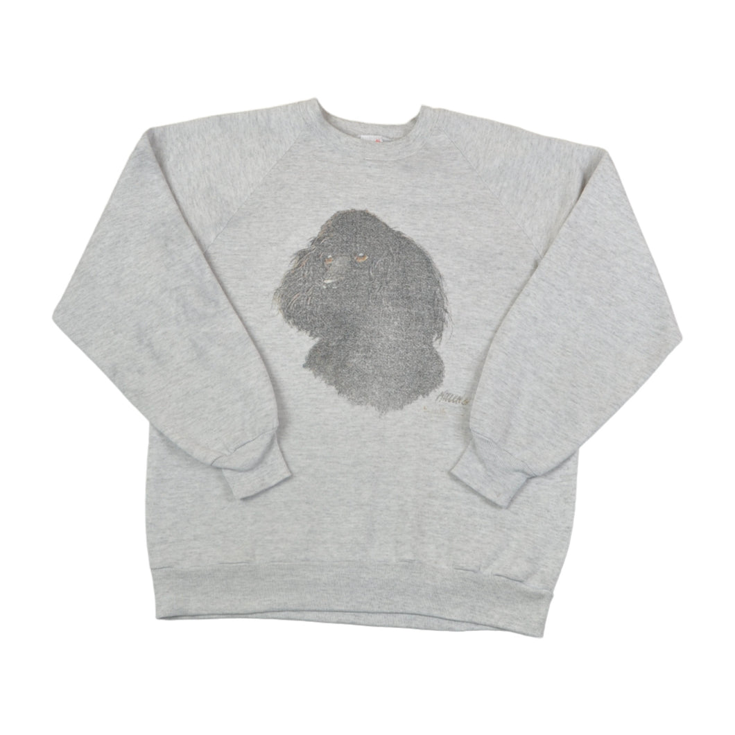 Vintage Poodle Graphic Print Sweatshirt Grey Medium